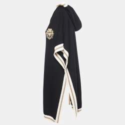 Pre Owned Boutique Moschino Black Cable Knit Button Front Hooded Cardigan M