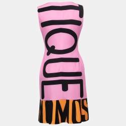 Boutique Moschino Pink Multicolor Printed Sleeveless Midi Dress S