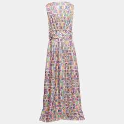 Pre Owned Boutique Moschino Multicolor Printed Silk Sleeveless Maxi Dress L