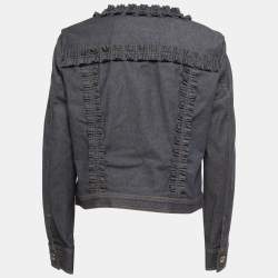 Pre Owned Boutique Moschino Dark Blue Denim Button Front Frill Detail Jacket L