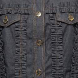 Pre Owned Boutique Moschino Dark Blue Denim Button Front Frill Detail Jacket L