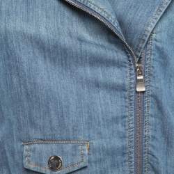 Pre Owned Boutique Moschino Blue Denim Zip Front Belted Top M