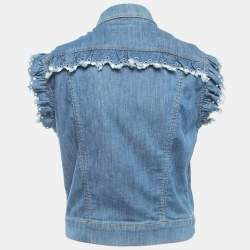 Pre Owned Boutique Moschino Blue Denim Zip Front Belted Top M