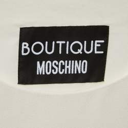 Pre Owned Boutique Moschino Cream/Black Logo Print Crepe Sleeveless Mini Dress S