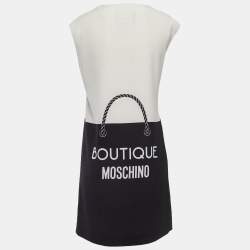 Pre Owned Boutique Moschino Cream/Black Logo Print Crepe Sleeveless Mini Dress S