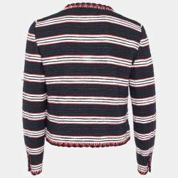 Pre Owned Boutique Moschino Black & Red Striped Tweed Collarless Jacket M