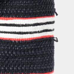 Pre Owned Boutique Moschino Black & Red Striped Tweed Collarless Jacket M