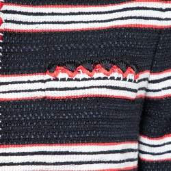 Pre Owned Boutique Moschino Black & Red Striped Tweed Collarless Jacket M