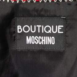 Pre Owned Boutique Moschino Black & Red Striped Tweed Collarless Jacket M