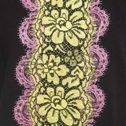 Pre Owned Boutique Moschino Black Knit Lace Trim Detail Top L
