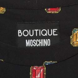 Pre Owned Boutique Moschino Black Jewel Printed Jersey Mini Dress M