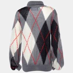 Pre Owned Boutique Moschino Grey Checked Mohair Wool Turtleneck Sweater M