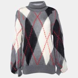 Pre Owned Boutique Moschino Grey Checked Mohair Wool Turtleneck Sweater M