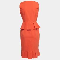 Pre Owned Boutique Moschino Orange Ruffled Cotton Sleeveless Peplum Dress S