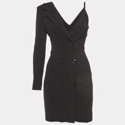 Pre Owned Boutique Moschino Black Stretch Crepe One Shoulder Double Breasted Dress XS