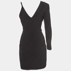 Pre Owned Boutique Moschino Black Stretch Crepe One Shoulder Double Breasted Dress XS