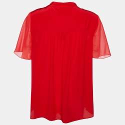Pre Owned Boutique Moschino Red Silk Tie Neck Blouse M 