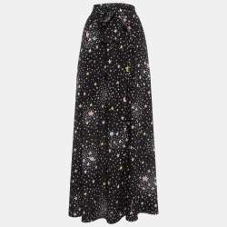 Boutique Moschino Black Stars Print Silk Blend Tie-Up Waist Maxi Skirt M