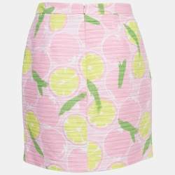 Pre Owned Boutique Moschino Pink Lemon Print Cotton Mini Skirt M