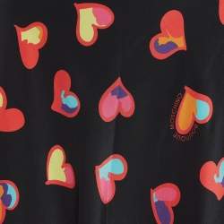 Pre Owned Boutique Moschino Black Heart Print Silk Flared Midi Skirt S