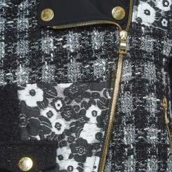 Pre Owned Boutique Moschino Monochrome Jacquard Trim Tweed Zipper Jacket M