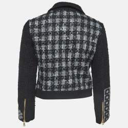 Pre Owned Boutique Moschino Monochrome Jacquard Trim Tweed Zipper Jacket M