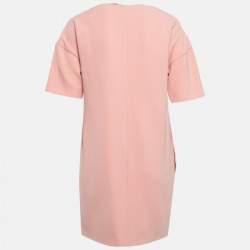 Pre Owned Boutique Moschino Pink Brooch Applique Crepe Shift Dress S