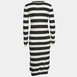 Pre Owned Boutique Moschino Black/White Striped Knit Buttoned Midi Dress S