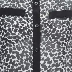 Pre Owned Boutique Moschino Black & White Printed Silk Blend Buttoned Front Midi Dress S