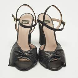 Pre Owned Boutique Moschino Size 37 Black Leather Ankle Strap Sandals