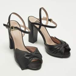 Pre Owned Boutique Moschino Size 37 Black Leather Ankle Strap Sandals