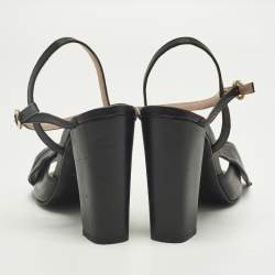 Pre Owned Boutique Moschino Size 37 Black Leather Ankle Strap Sandals