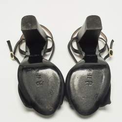 Pre Owned Boutique Moschino Size 37 Black Leather Ankle Strap Sandals