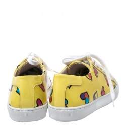 Pre Owned Boutique Moschino Yellow Patent Leather Heart Low Top Lace Up Sneakers Size 38