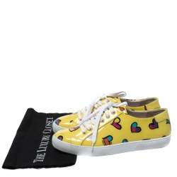 Pre Owned Boutique Moschino Yellow Patent Leather Heart Low Top Lace Up Sneakers Size 38