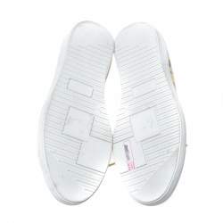 Pre Owned Boutique Moschino Yellow Patent Leather Heart Low Top Lace Up Sneakers Size 38