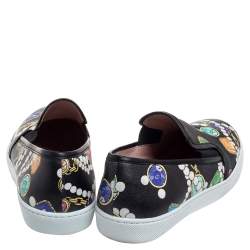 Boutique Moschino Black Crystal Printed Leather Slip-on Sneakers Size 37 
