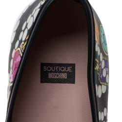 Boutique Moschino Black Crystal Printed Leather Slip-on Sneakers Size 37 