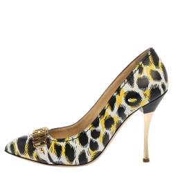 Pre Owned Boutique Moschino Tri Color Printed Leather Pointed Toe Pumps Size 40