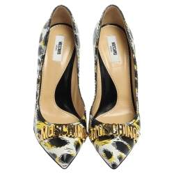 Pre Owned Boutique Moschino Tri Color Printed Leather Pointed Toe Pumps Size 40