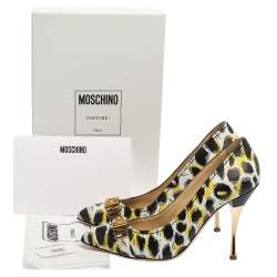 Pre Owned Boutique Moschino Tri Color Printed Leather Pointed Toe Pumps Size 40