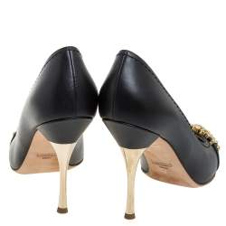 Pre Owned Moschino Black Leather Logo Letter Pointed Toe Pumps Size 41