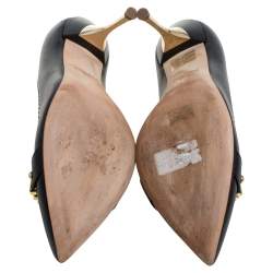 Pre Owned Moschino Black Leather Logo Letter Pointed Toe Pumps Size 41