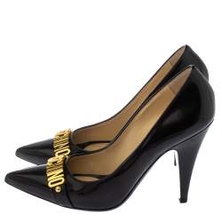 Pre Owned Moschino Black Leather Pointed Toe Pumps Size 40