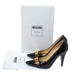 Pre Owned Moschino Black Leather Pointed Toe Pumps Size 40