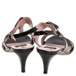 Pre Owned Boutique Moschino Black Patent Leather Slingback Sandals Size 39
