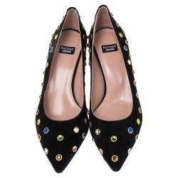 Pre Owned Boutique Moschino Black Suede Embellished  Pumps Size 38