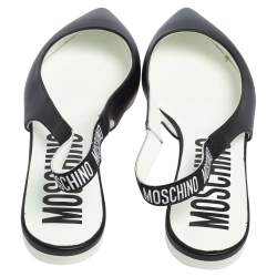 Moschino Black Leather Logo Pointed Toe Sling Flat Sandals Size 41