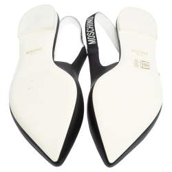 Pre Owned Moschino Black Leather Logo Pointed Toe Sling Flat Sandals Size 41