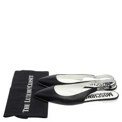 Pre Owned Moschino Black Leather Logo Pointed Toe Sling Flat Sandals Size 41